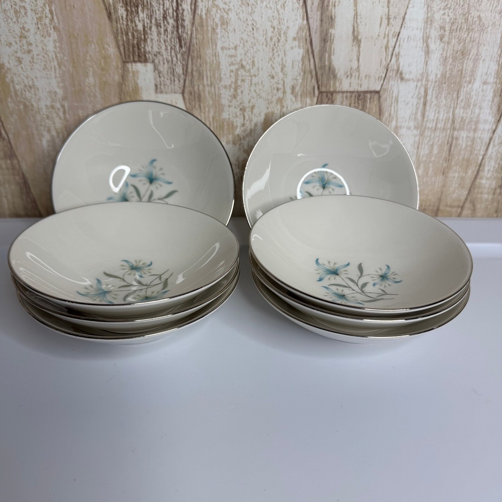 Homer Laughlin Triumph Cynthia Fine China Fruit Dessert Bowls Set of 8 Blue Lily